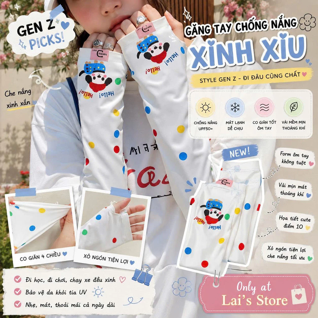 Ống Tay Chống Nắng Nữ Hoạt Hình Kawaii Chất Lụa Băng Mát Lạnh Chống Tia UV Ngoài Trời