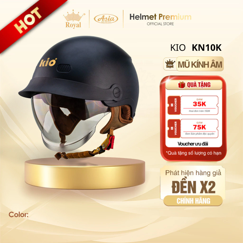 [FULL MÀU] Mũ Bảo Hiểm Nửa Đầu Kio KN10 Kính Âm Lưỡi Trai, Nón Bảo Hiểm KN10K 1/2 Nam Nữ Chính Hãng