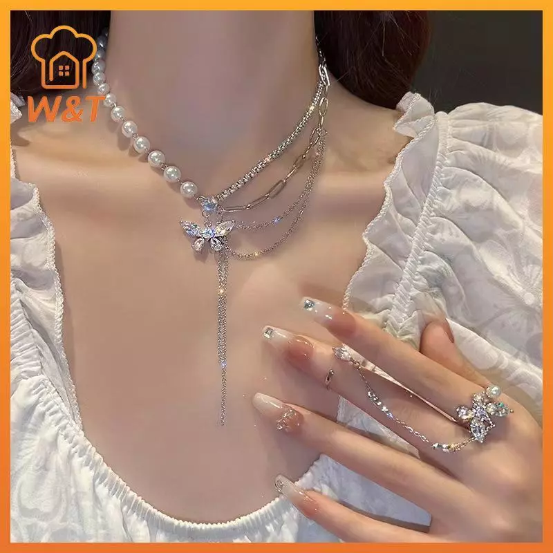 [W & T] Dây chuyền xương đòn ngọc trai nhiều lớp tinh tế cho nữ Xu hướng 2022 Trang sức thẩm mỹ Mới