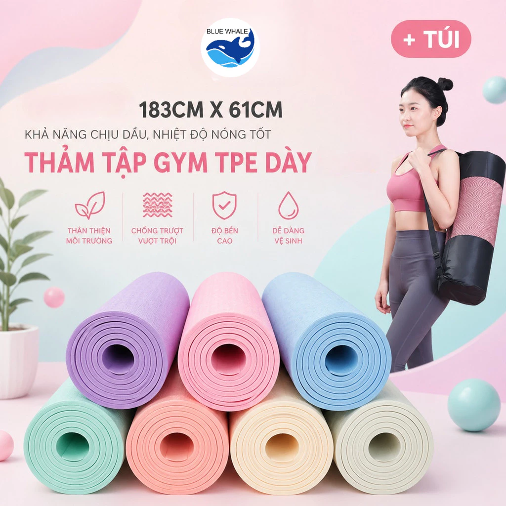 Thảm Yoga NBR 10mm Siêu Dày Chống Trượt 183x61cm Tập Tại Nhà