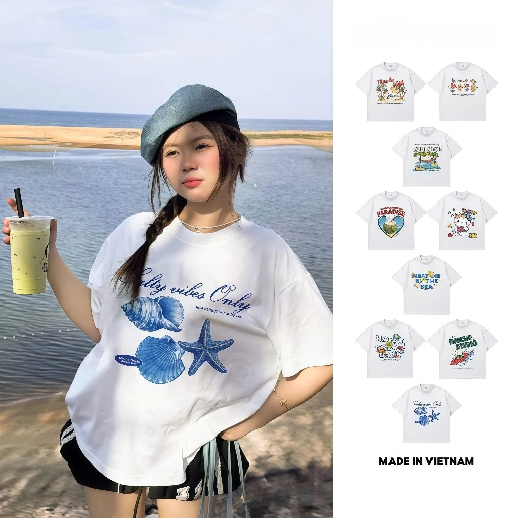 {HOẢ TỐC} Áo thun unisex BST hè biển nhiều mẫu oversize 250gsm cotton chất lượng cao Thiết kế rộng rãi, phong cách bãi