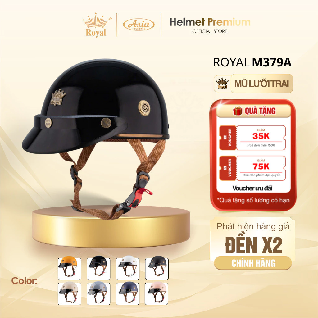 Mũ Bảo Hiểm Nửa Đầu Royal M379A Lưỡi Trai, Nón Bảo Hiểm 1/2 M379 Thời Trang Nam Nữ Bảo Hành 12 Tháng