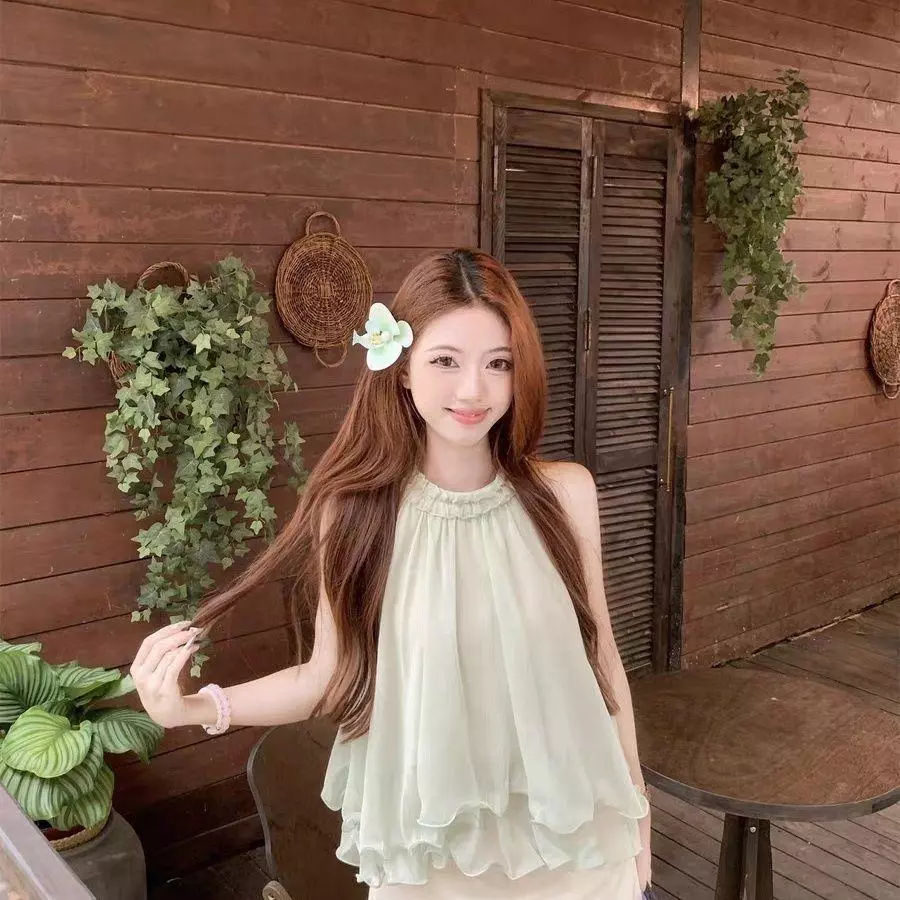 Phong Cách Nhẹ Nhàng Cạnh Dây Áo Vest Mùa Hè Không Tay Rời Ôm Hơn Nhìn Top