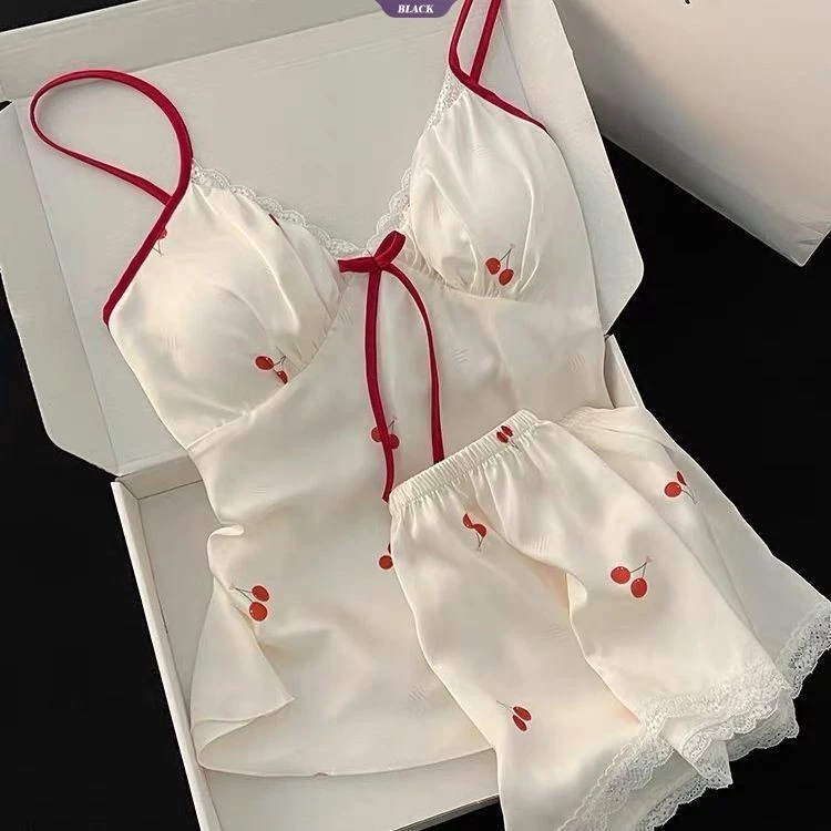 [Pre-Order]-01 Bộ hai mảnh ren gợi cảm có miếng lót áo ngực, đồ ngủ nữ mùa hè dễ thương