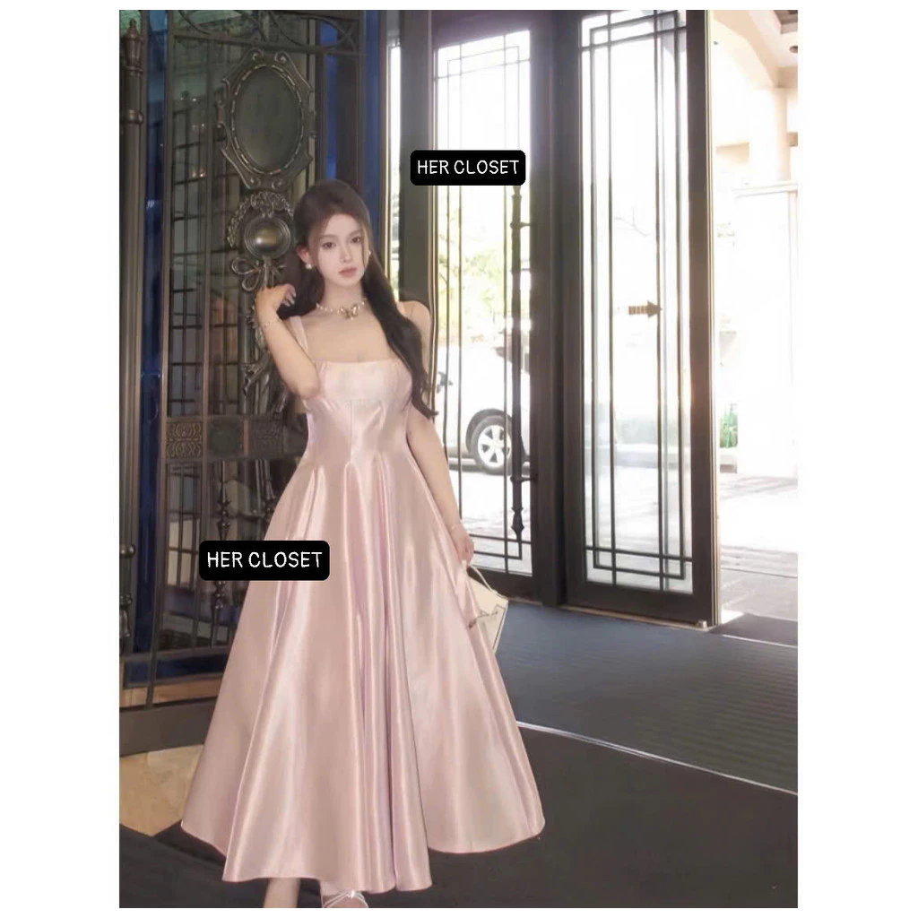 [HÀNG THIẾT KẾ] Váy 2 dây tafta dáng dài váy trơn dáng xoè đầm 2 dây đầm tafta maxi đầm đi tiệc váy đi đám cưới sang, sẵ