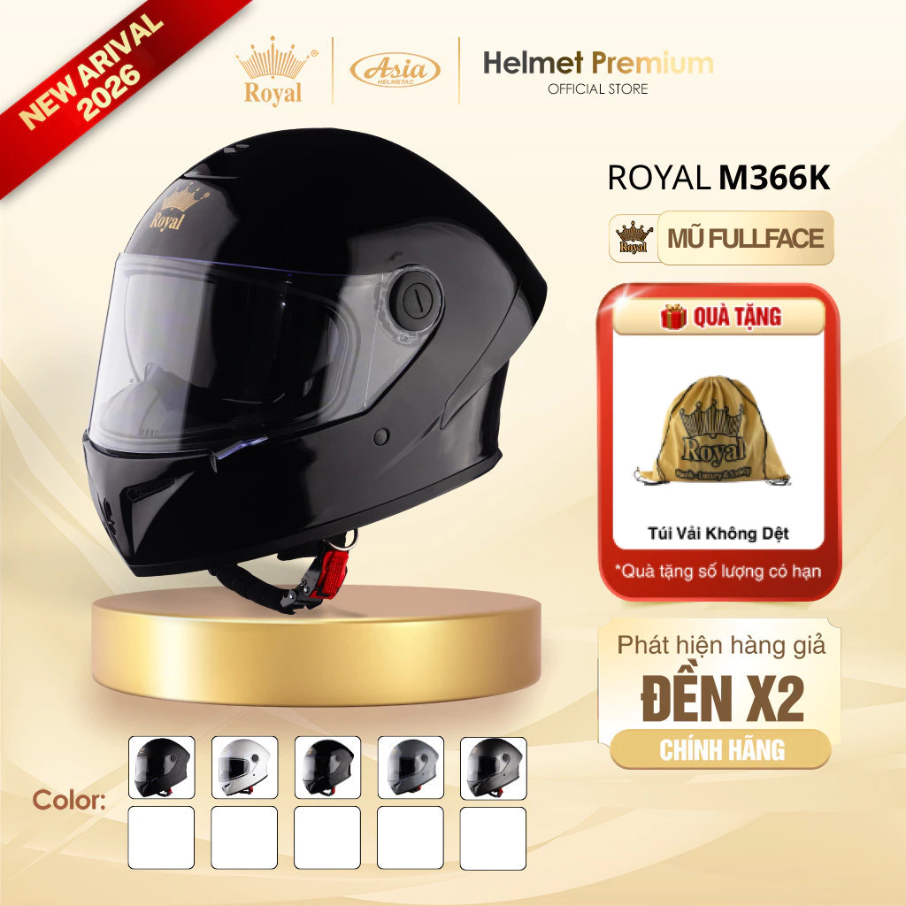 [Độc Quyền] Mũ Bảo Hiểm Fullface Royal M366 2 Kính Đen Mờ, Đen Bóng, Trắng, Xám, Titan Chính Hãng