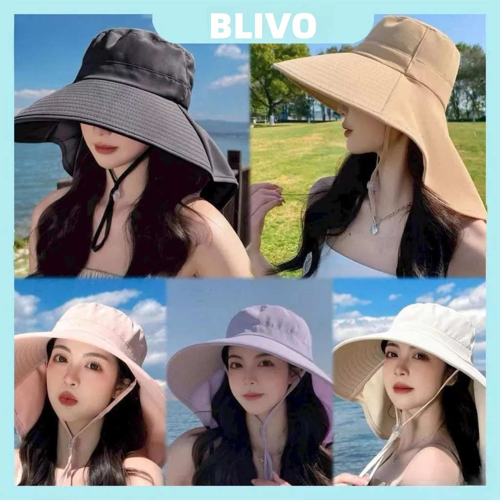 Mũ Chống Nắng Vành Rộng 12cm Kèm Khăn Che Full Vai Cổ Official Mũ Trùm Đầu Nữ Vải Cotton Chống Tia UV UPF50+