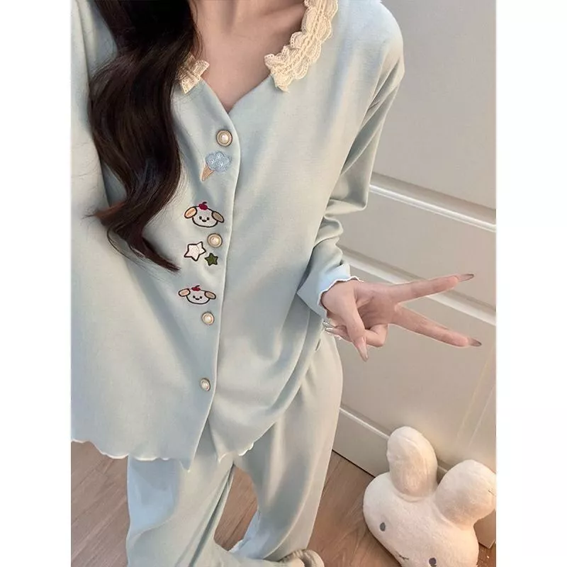 [Pre-Order]-Bộ đồ ngủ giữ ấm nữ mới cho mùa thu đông, tay dài và quần dài, ấm áp và dày dặn