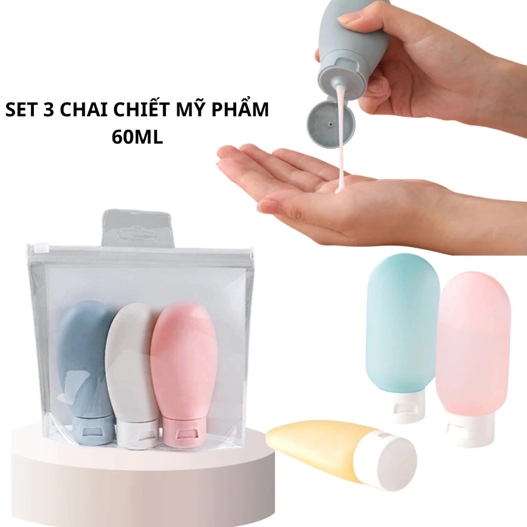 miralife Set 4 chai chiết mỹ phẩm du lịch 60ml, chai chiết mỹ phẩm du lịch tiện lợi