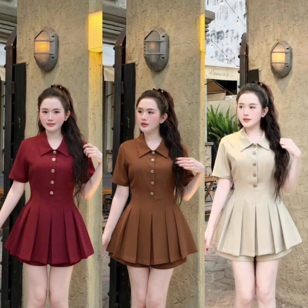 (May kỹ đẹp) SET BỘ VEST NỮ ĐÍNH NÚT CHÂN VÁY XẾP LI THỜI TRANG TÔN DÁNG XINH XẮN NY NA STORE