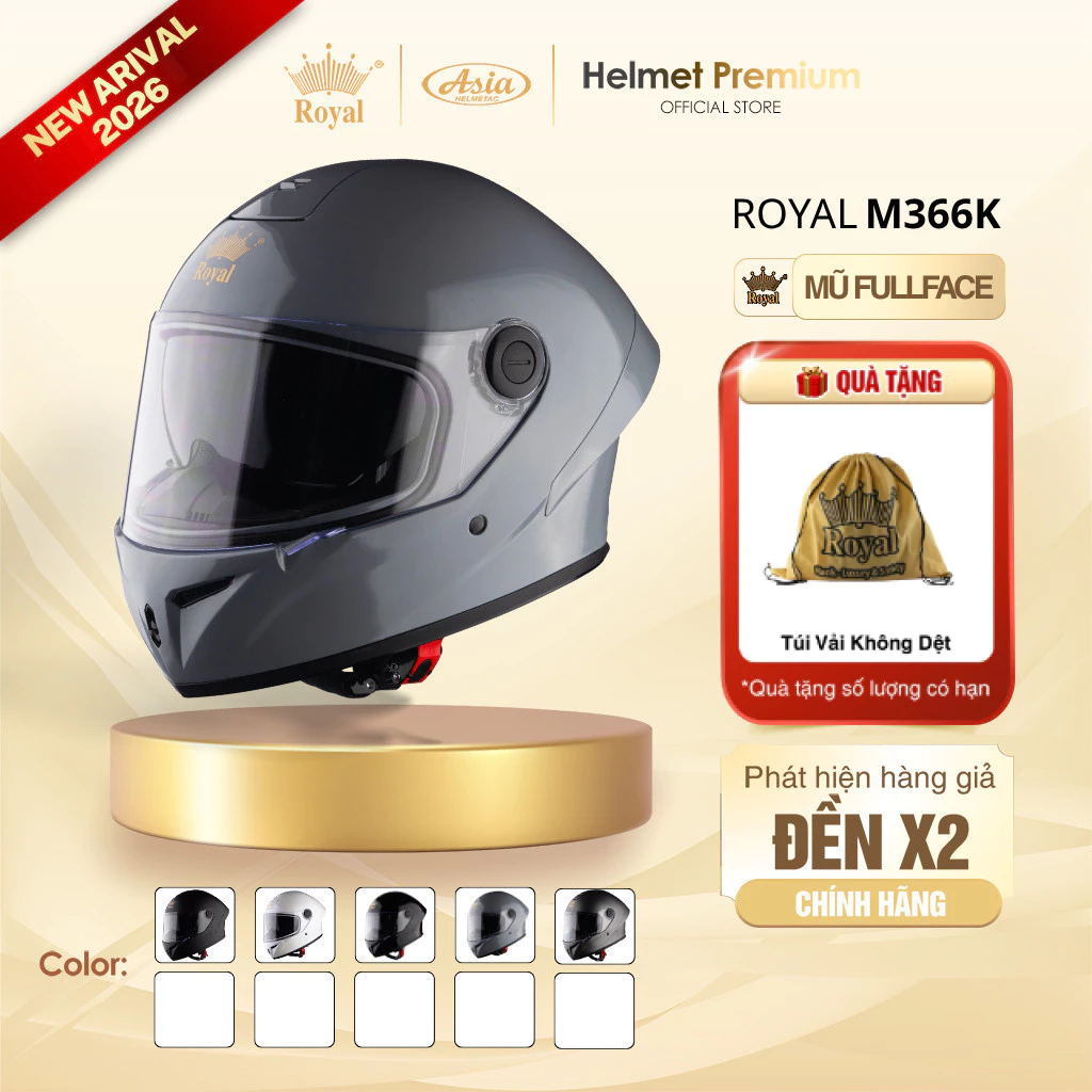 [Độc Quyền] Mũ Bảo Hiểm Fullface Royal M366 2 Kính Đen Mờ, Đen Bóng, Trắng, Xám, Titan Chính Hãng