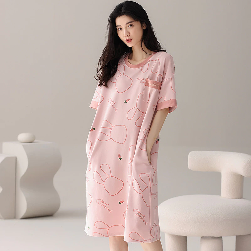 Bộ Đồ Ngủ Váy Cotton Cho Nữ, Thiết Kế Dễ Thương, Thích Hợp Mặc Nhà Mùa Hè - Size Từ M Đến 3XL