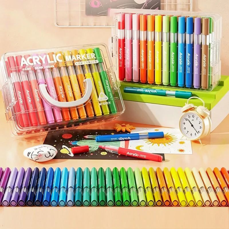 Màu Acrylic Marker Cao Cấp Ngòi Brush Mềm Mại Bộ 24 36 72 84 Màu Học Sinh Vẽ Tranh Màu Sắc Tươi Sáng