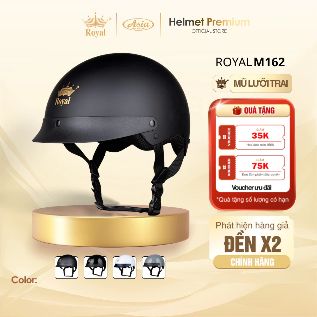 Mũ Bảo Hiểm Nửa Đầu Royal M162, Nón Bảo Hiểm 1/2 Lưỡi Trai Thời Trang Nam Nữ, Chịu Lực, Chống Va Đập