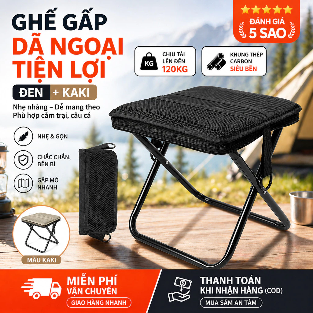 Ghế Mini Gấp Gọn Tiện Lợi – Ghế Cắm Trại Ngoài Trời, Ghế Câu Cá, Du Lịch, Gấp Nhẹ Dễ Mang, Chịu Lực Tốt