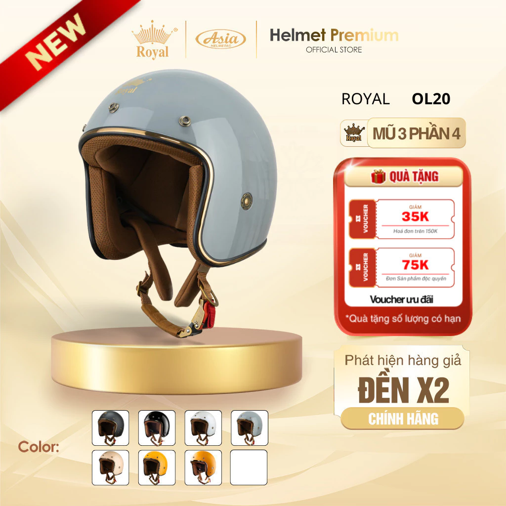 [ĐỘC QUYỀN] Mũ Bảo Hiểm 3/4 Royal OL20 Không Kính Độc Quyền Chính Hãng Cho Nam Nữ Bán Chạy, An Toàn