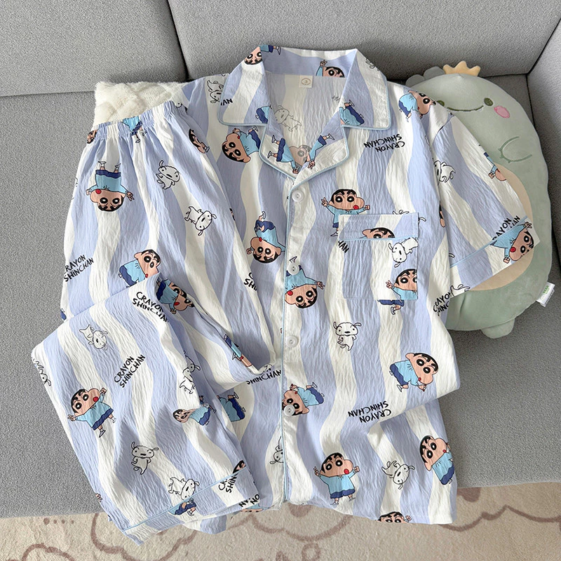 Bộ đồ ngủ nam loungewear set bông tay ngắn, thêu cổ áo