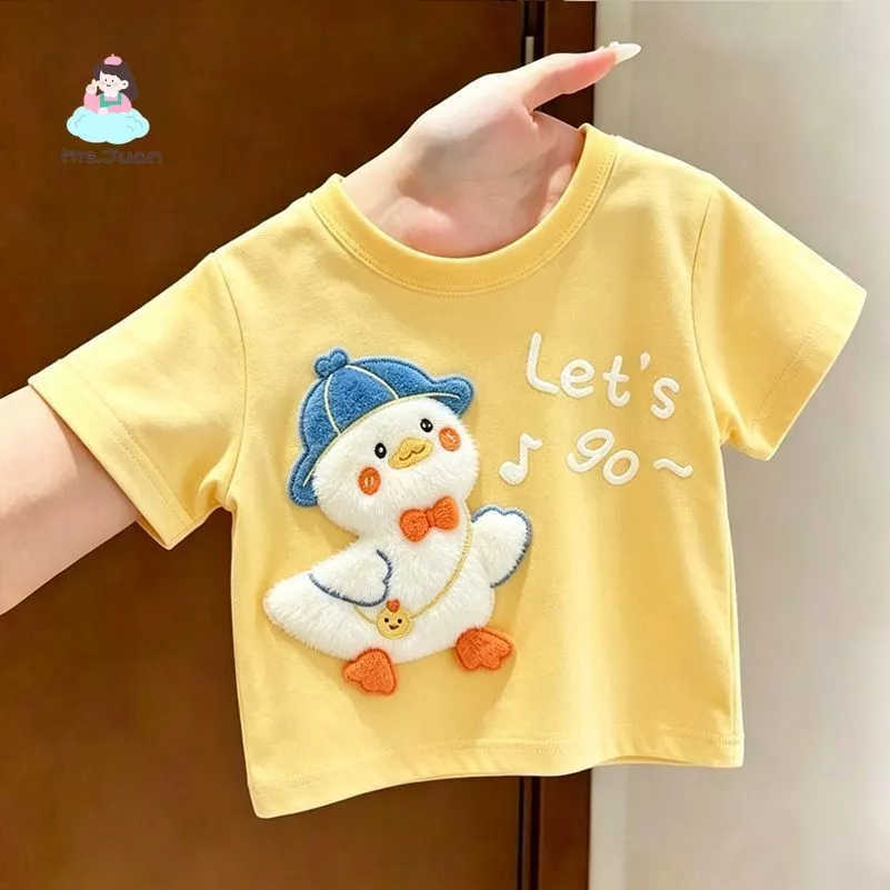 Áo thun hè cho bé – Họa tiết 3D hình vịt, tay ngắn, dễ thương, cho bé trai & bé gái
