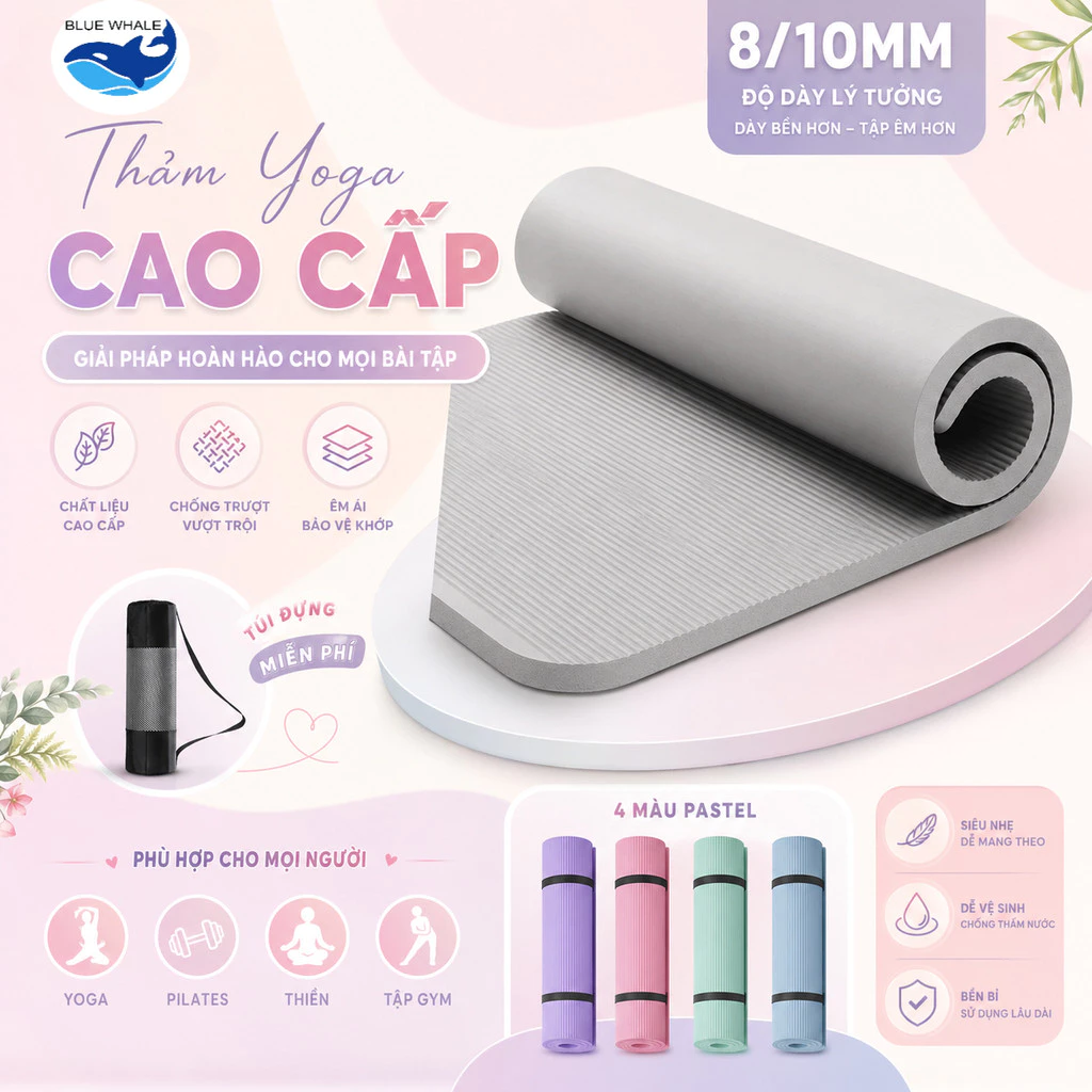 Thảm Yoga NBR 10mm Cao Cấp Bám Sàn Tốt Êm Ái Cho Mọi Bài Tập