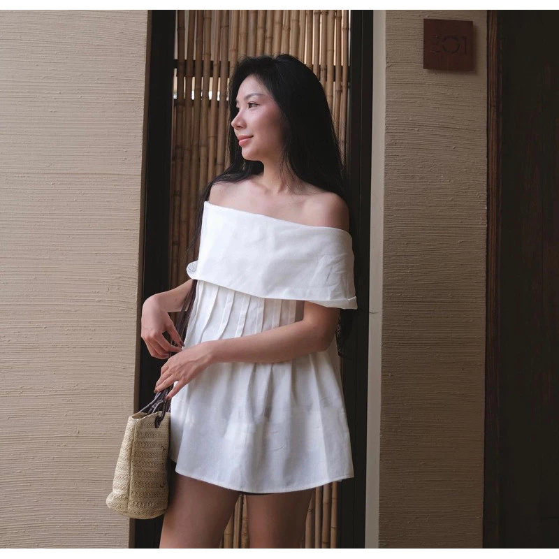 Áo Trễ Vai Xếp Ly Eo Linen, Áo Trễ Vai Tiểu Thư  MyaHouse