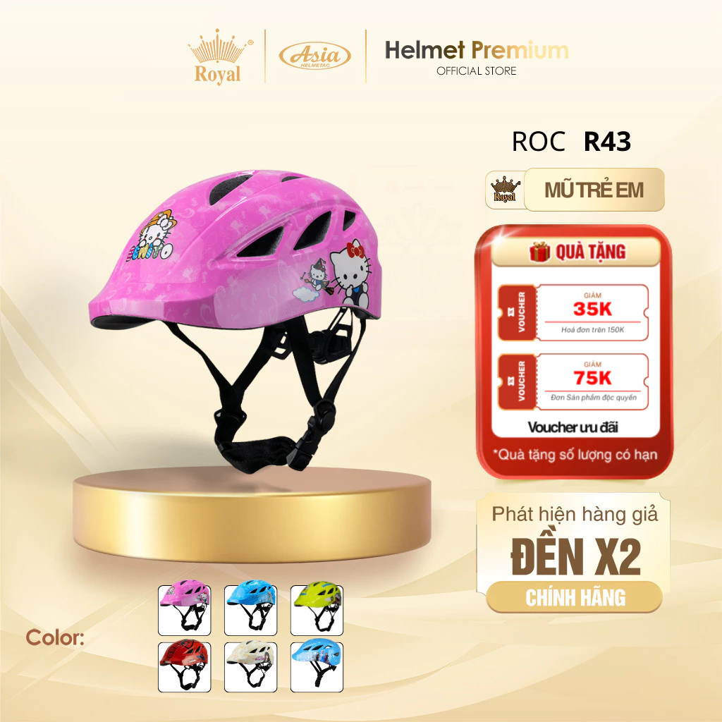 Mũ Bảo Hiểm Trẻ Em ROC R43 Chính Hãng, Nón Bảo Hiểm Nửa Đầu Thể Thao Cho Bé Nhựa ABS Cao Cấp