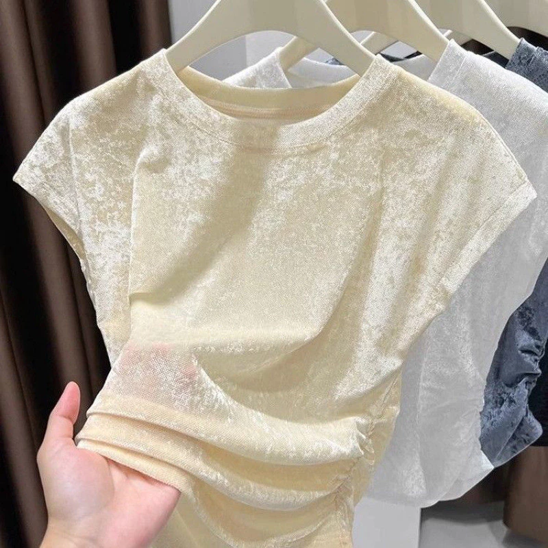 Giao hàng nội địa từ Việt Nam Sheer Lưới Ngắn Tay Áo Nữ Mùa Hè Mỏng Thoáng Mát Cảm Thấy Lông Tơ Tay Crop Base Layer Top