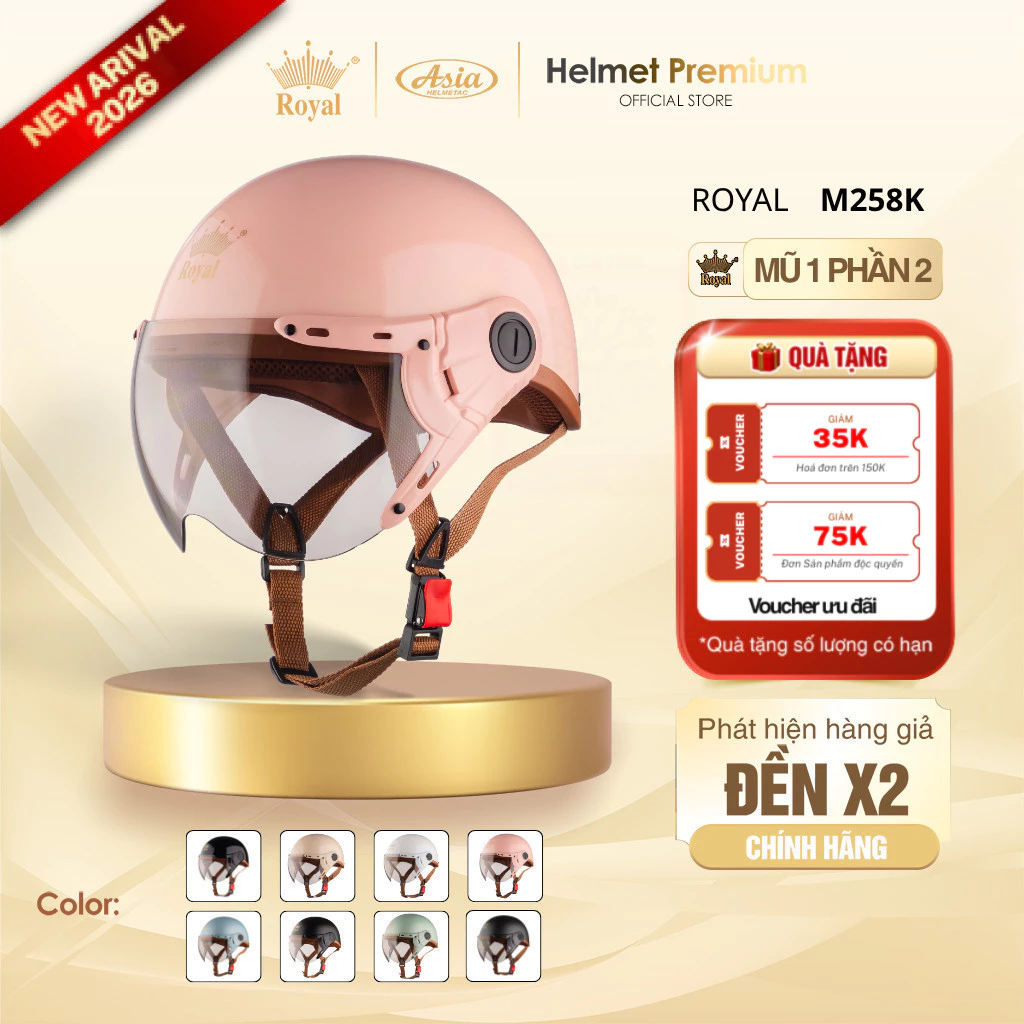 [Độc Quyền] Mũ Bảo Hiểm Nữa Đầu Có Kính Royal M258K Kính Trà, Nón Bảo Hiểm 1/2 Thời Trang An Toàn