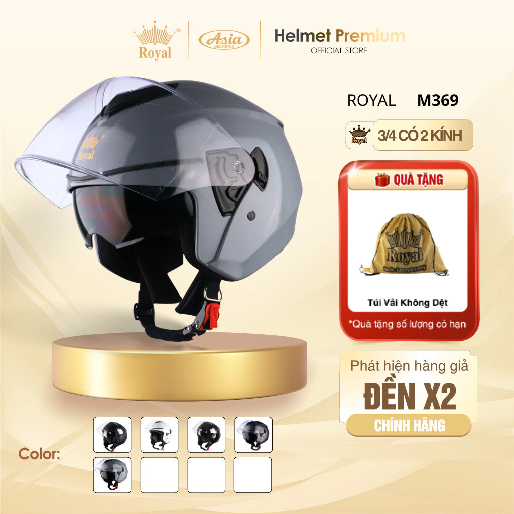 [Độc Quyền] Mũ Bảo Hiểm Royal M369, Kiểu Dáng 3 Phần 4, Có 2 Kính Thời Trang, Vỏ Abs, Bảo Hành 1 Năm