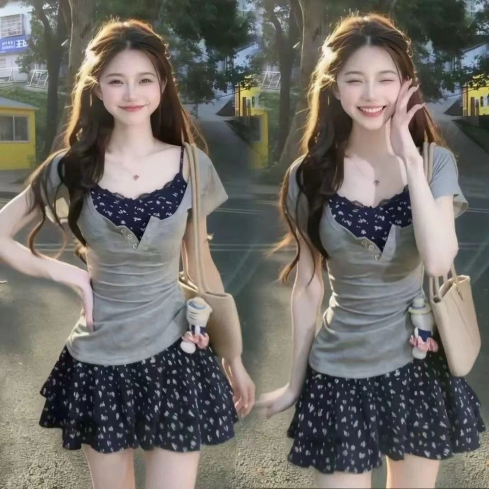 New Set Đầm Hoa Treo Trong Kỳ Nghỉ Bãi Biển Mùa Hè Dành Cho Người Nhỏ Bé 2026 Bộ Đồ Váy Ngắn Phong Cách Mới