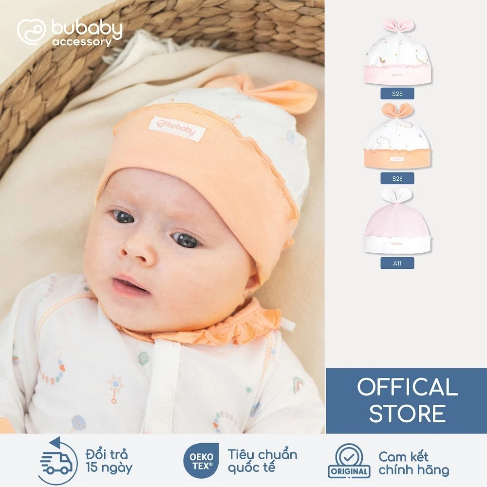Mũ sơ sinh đính nơ BU Baby, mũ cho bé, mũ newborn, mũ thóp, nón sơ sinh | ABB19DN00