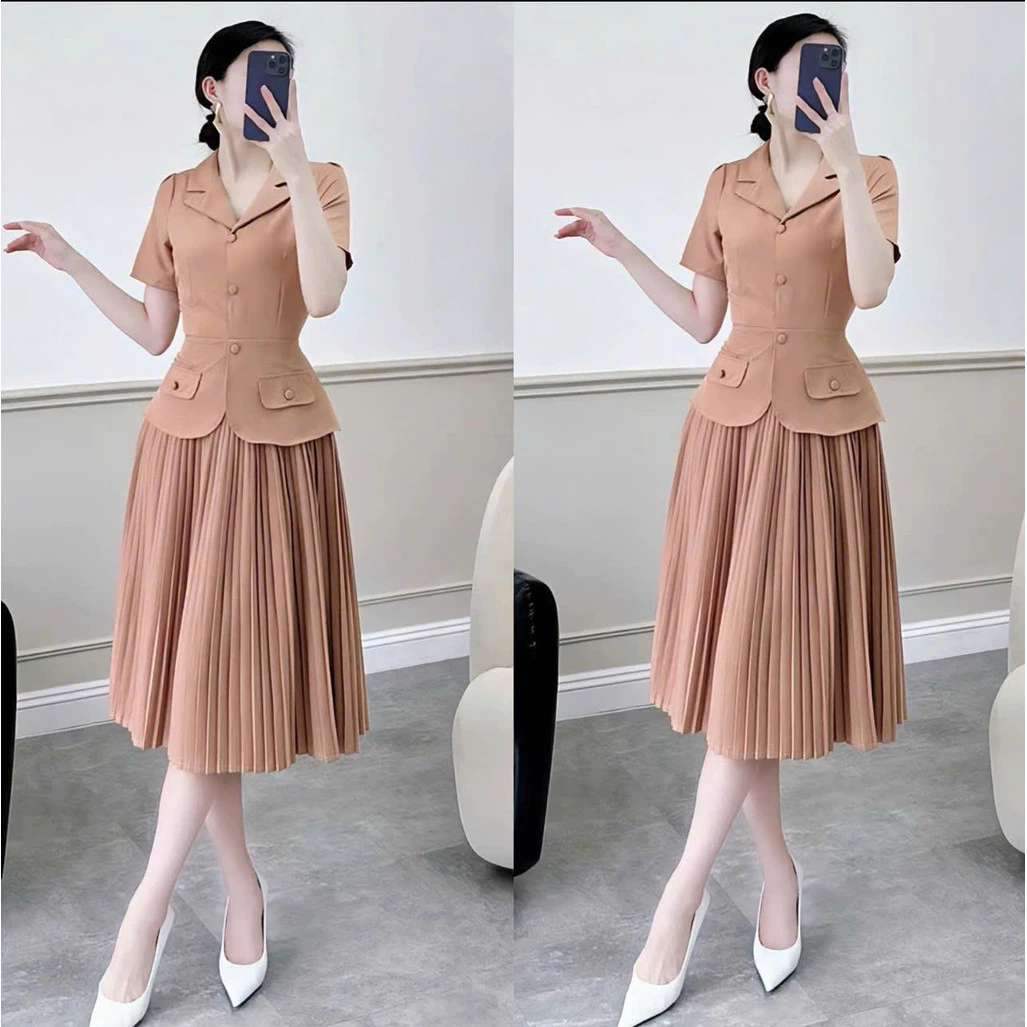 Đầm Nữ DÀI THIẾT KẾ MỚI VEST Phối Chân Váy XẾP LI THỜI TRANG CÔNG SỞ Cực Đẹp NY NA STORE