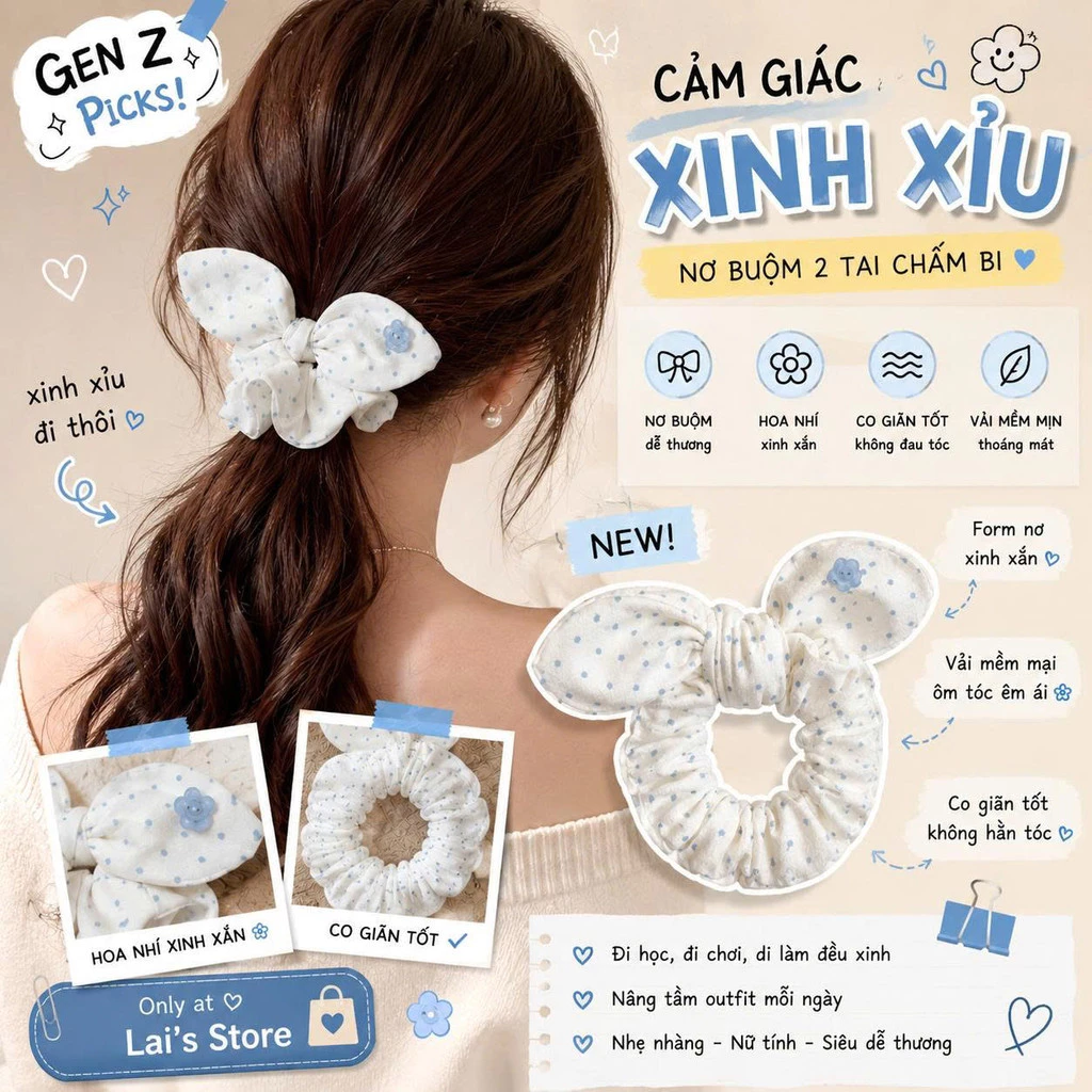 Dây Buộc Tóc Nơ Bunny Chấm Bi Dễ Thương Phong Cách Hàn Quốc Scrunchies Vải Cho Nữ Học Sinh