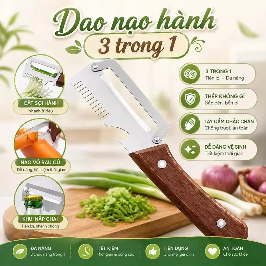 Dao Cắt Sợi Hành Dụng Cụ Tỉa Hành Đa Năng, Chẻ Sợi Rau Muống Bằng Thép Không Gỉ, Gọt Vỏ Tiện Lợi