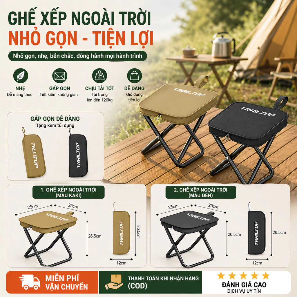Ghế Gấp Mini Siêu Nhẹ – Ngồi Êm, Gấp Gọn Bỏ Túi, Chịu Tải 109kg, Lý Tưởng Cắm Trại, Dã Ngoại, Câu Cá