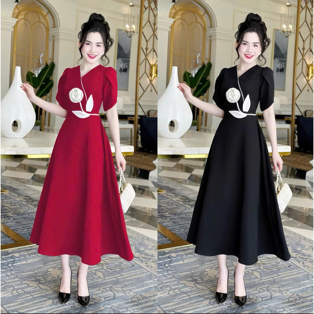 Đầm Nữ Thiết Kế Dáng Dài SANG TRỌNG Họa Tiết Thêu HOA Nữ Tính MẪU MỚI  JANGMY2