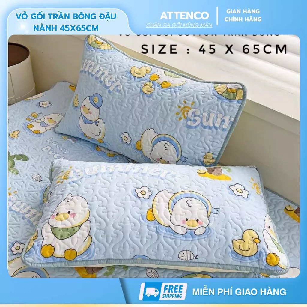 Vỏ Gối Cotton Đũi Trần Bông Xơ Đậu Lành Nhiều Mẫu - Kích thước 45x65cm (1 chiếc)