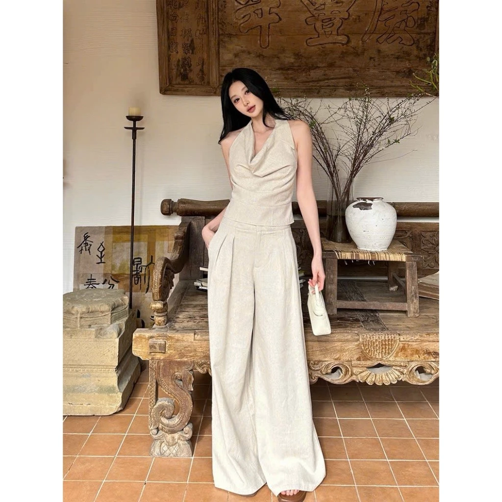 Set linen áo yếm cổ đổ kèm quần suông thanh lịch, nữ tính MyaHouse