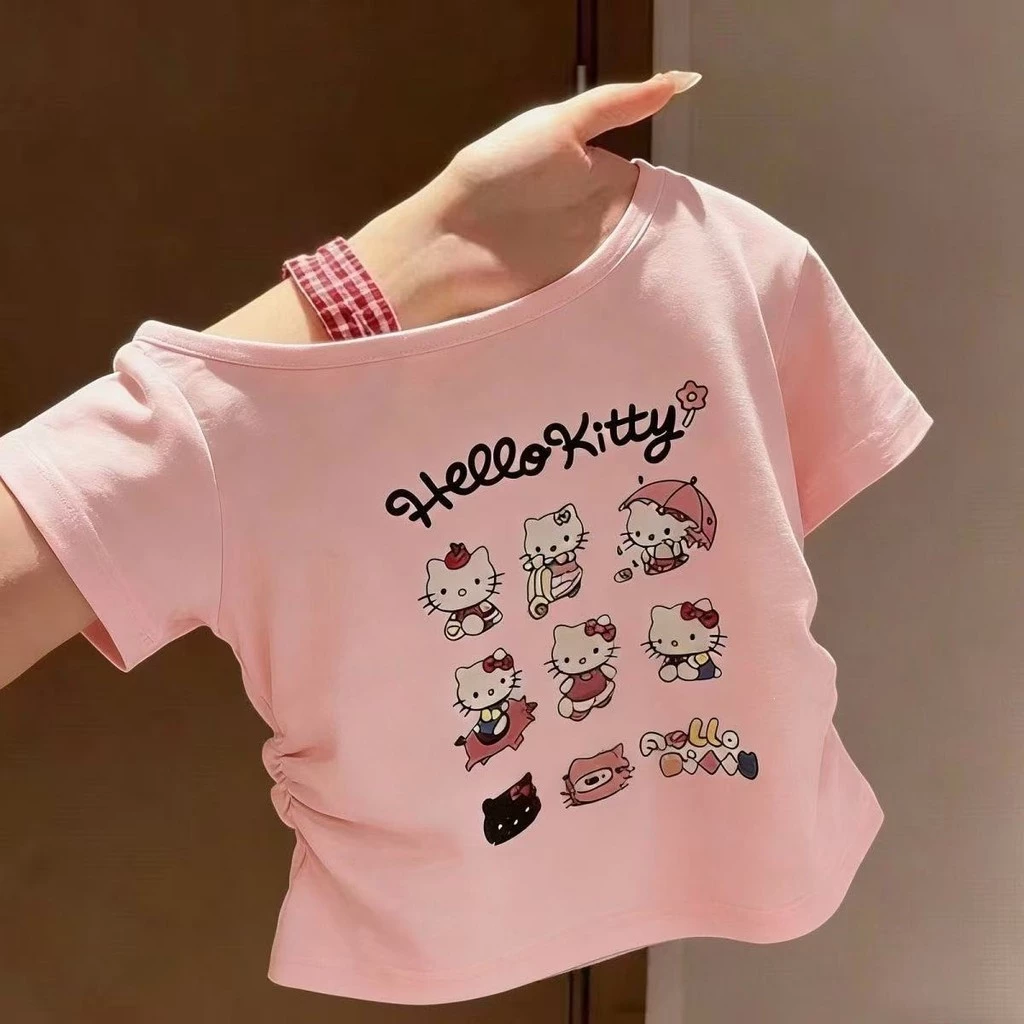 Bé Gái Mùa Hè Phong Cách Mới Ngắn Tay Ice Silk Áo Thun Trẻ Em Hoạt Hình In Hình Top