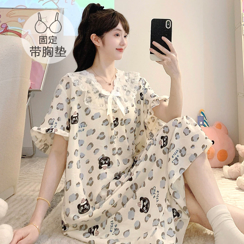 Bộ Đồ Ngủ Nữ Plus Size M-5XL, Có Đệm và Họa Tiết Da Báo, Phù Hợp Mùa Hè
