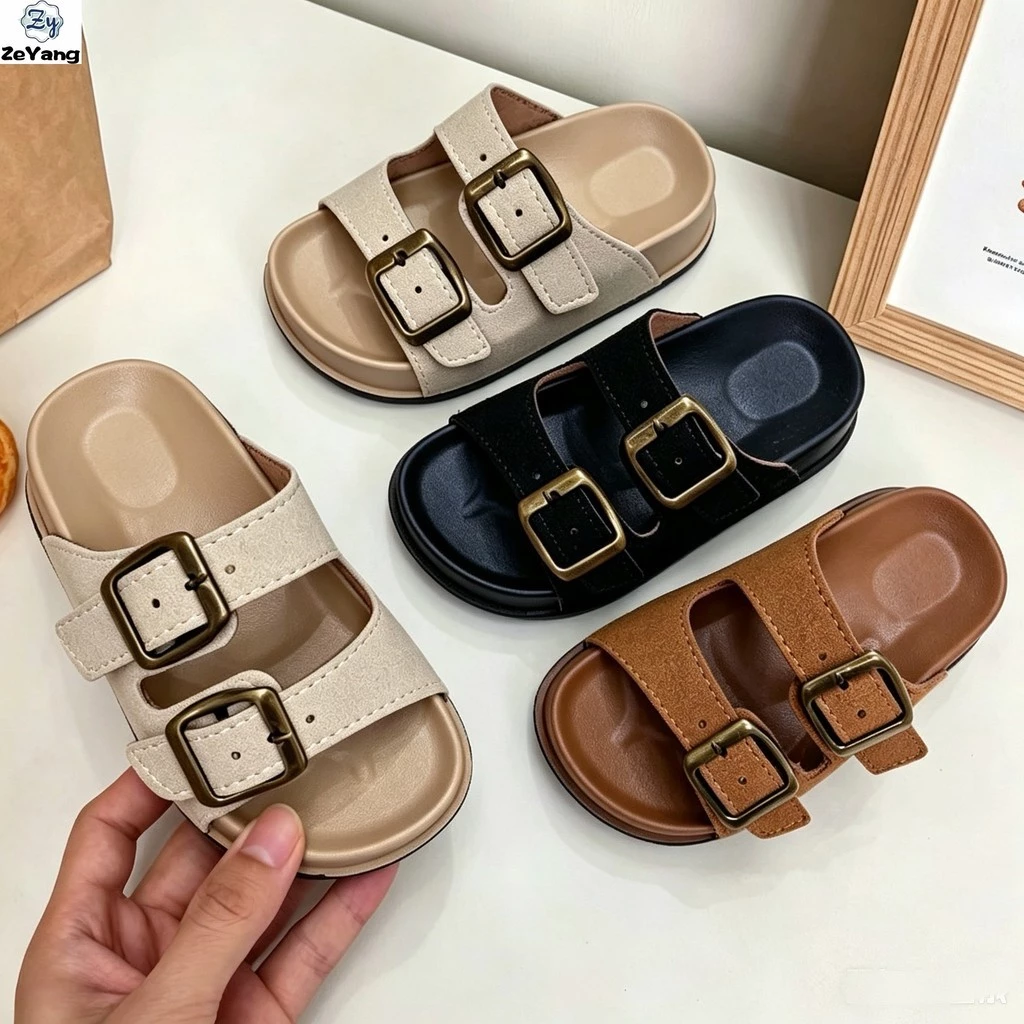 [ZY] 24-35 Hàng có sẵn Dép thông thường cho trẻ em Dép có khóa đôi cổ điển Giày phù hợp cho bé Giày đế mềm chống trượt Giày trẻ em thời trang Vận chuyển nhanh