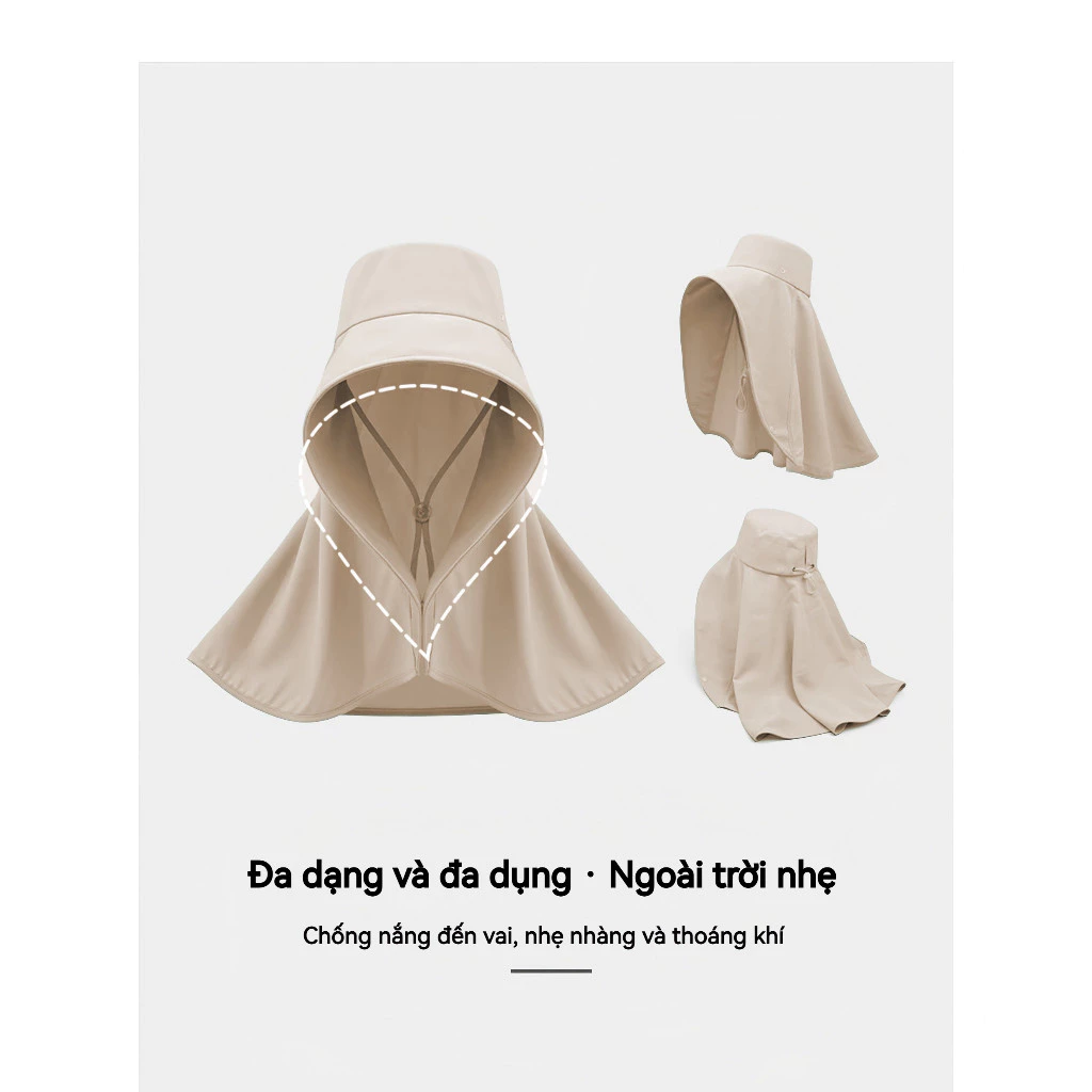 Mũ chống nắng nữ  mùa hè - Vành lớn, kèm khăn choàng, bảo vệ tia UV, lý tưởng cho chuyến đi biển và du lịch.