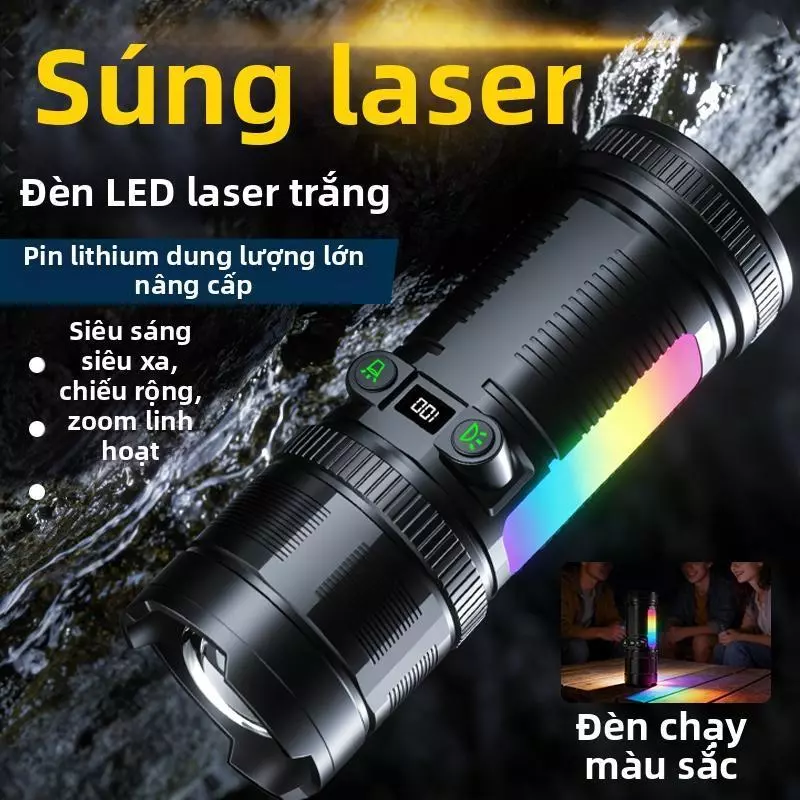 Đèn Pin Led Siêu Sáng Cầm Tay  Đa Năng, Thu Phóng Tiêu Cự, Nguồn Sáng Kép 8 Chế Độ