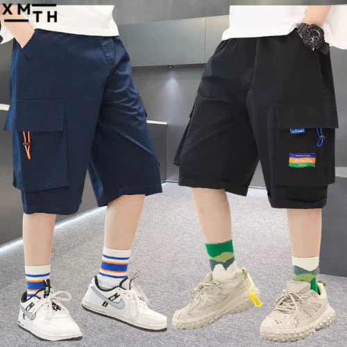 Quần short kaki bé trai 18-52kg túi hộp form rộng, quần đùi lỡ lửng trẻ em, học sinh nam 6-14 tuổi mặc đi học đi chơi CT