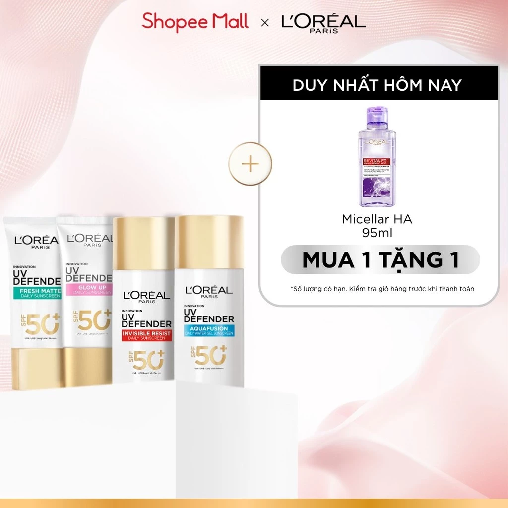 [CHỐNG NẮNG WATERGEL MỚI] Chống Nắng Phổ Rộng Thoáng Da, Kháng Mọi Tác Động UV Defender SPF 50+ PA++++ Loreal Paris 50ml
