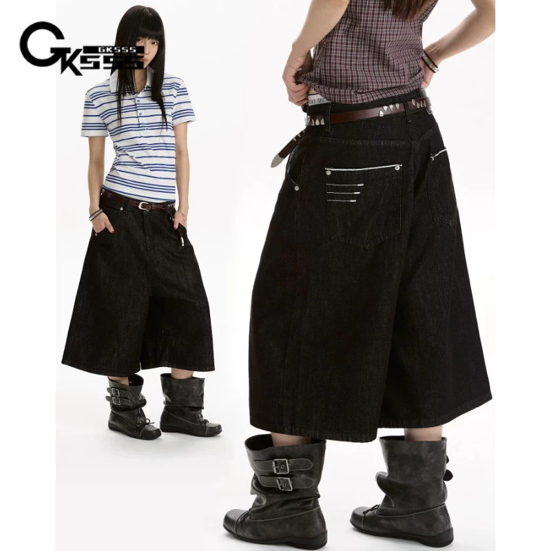 Quần short denim nam GKSSS, thương hiệu thời trang cổ điển Mỹ, phong cách cao cấp và trung tính