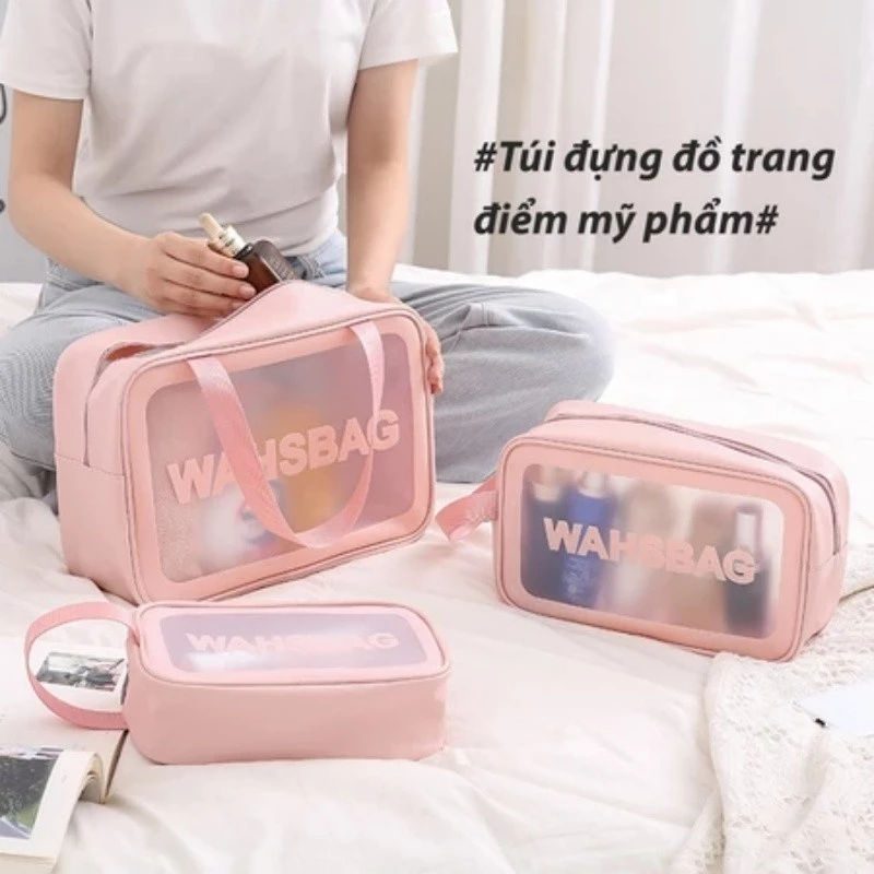 Túi Đựng Mỹ Phẩm Đồ Du Lịch Có Quai Xách Tiện Lợi, Túi Wasbag Da PU Đồ Trang Điểm Vải Chống Nước