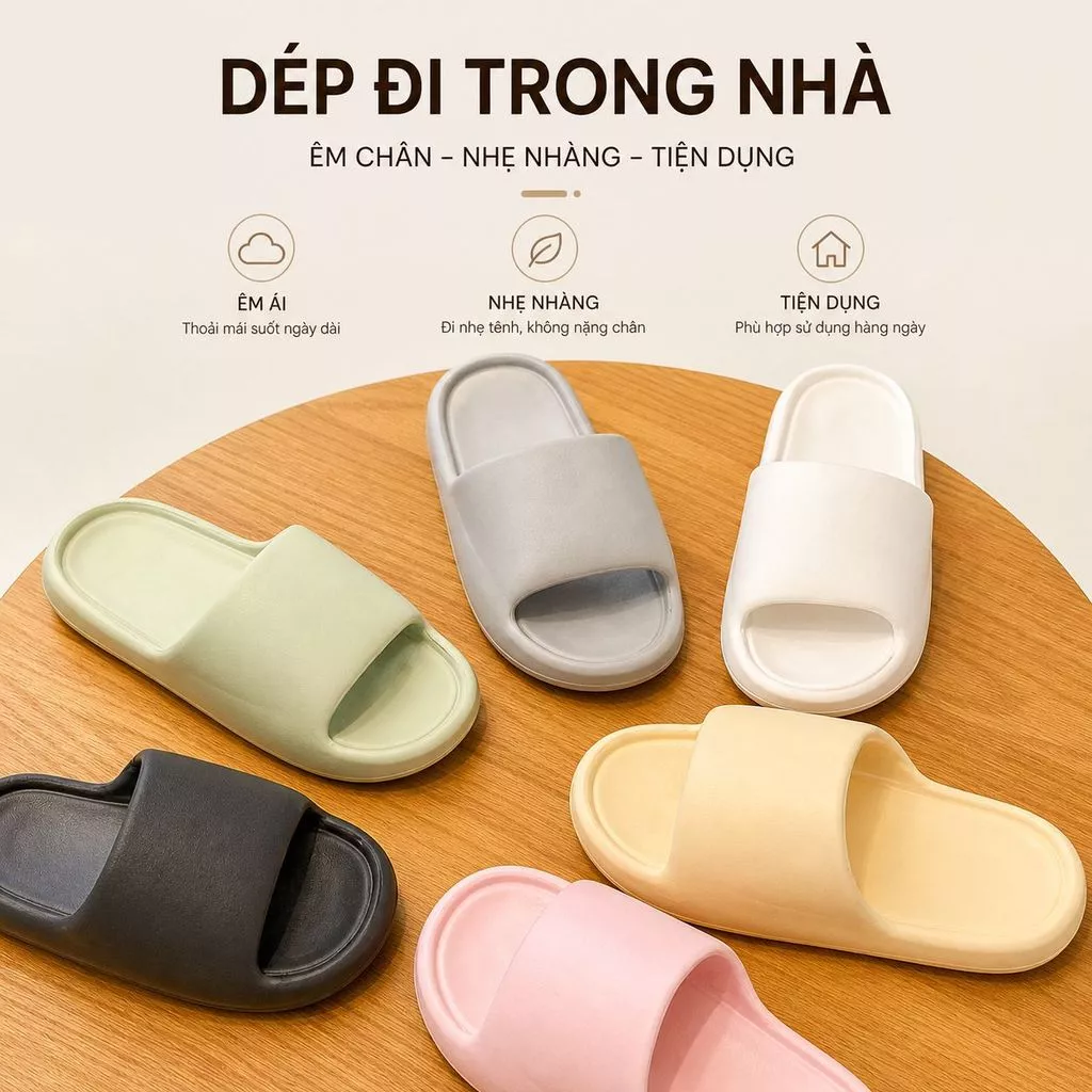 Dép đi trong nhà mềm nhẹ êm chân thiết kế tối giản dễ mang hàng ngày