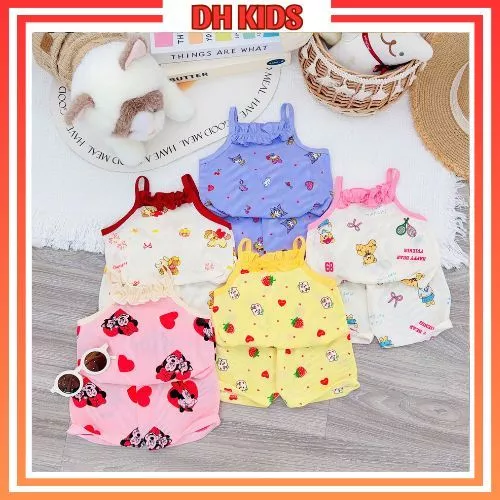 [A02] đồ bộ bé gái bộ hai dây cho bé chất thun tăm lạnh hoa tiết dễ thương cho bé mặc hè - DH KIDS
