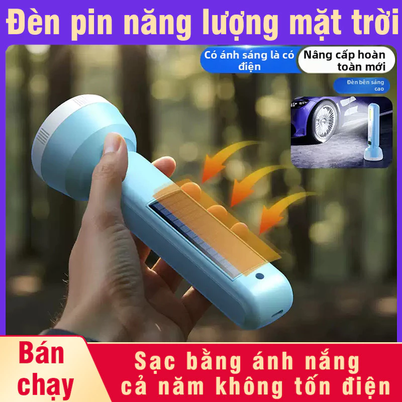 Đèn Pin Cầm Tay Năng Lượng Mặt Trời  5 Chế Độ Chiếu Xa Siêu Sáng, Đèn Trekking, Leo Núi Đi Rừng