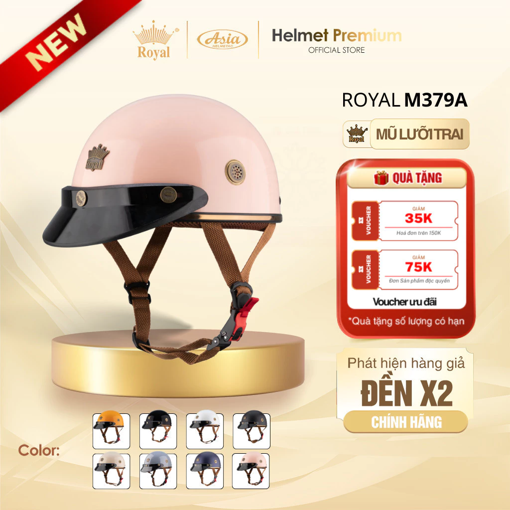 Mũ Bảo Hiểm Nửa Đầu Royal M379A Chính Hãng, Mũ Bảo Hiểm 1/2 Cao Cấp, Lưỡi Trai Thời Trang Nam Nữ